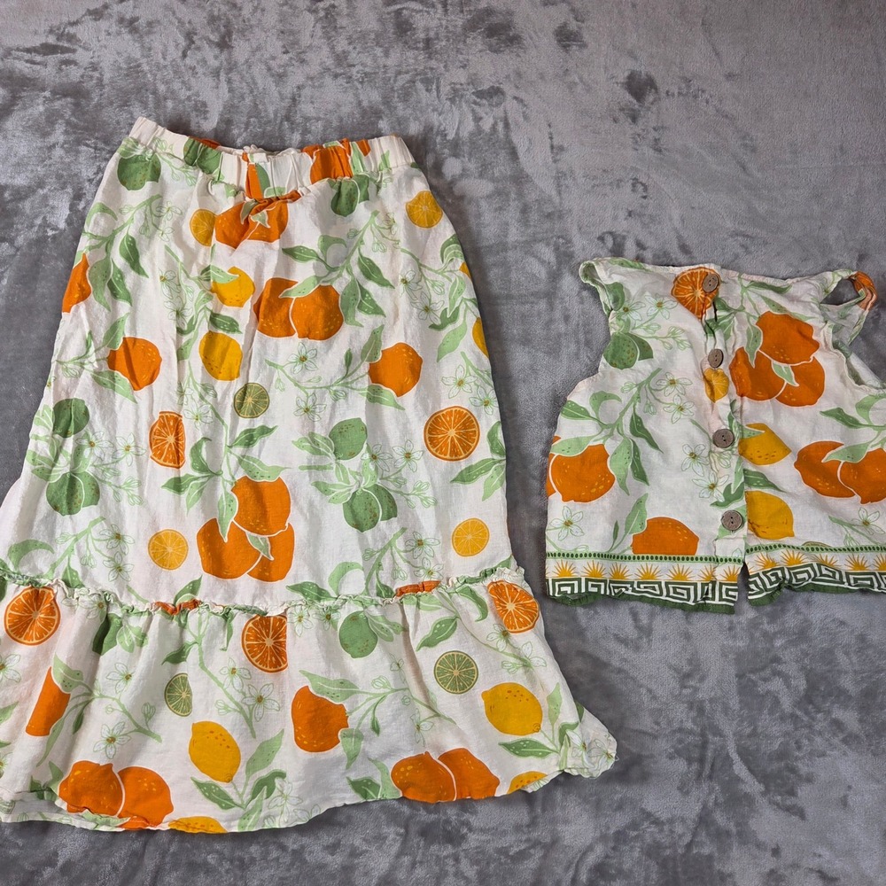 Rachel Zoe Mediterranean Citrus Fruit Print Crop Top & Tiered Midi Skirt Set - Picture 3 of 6